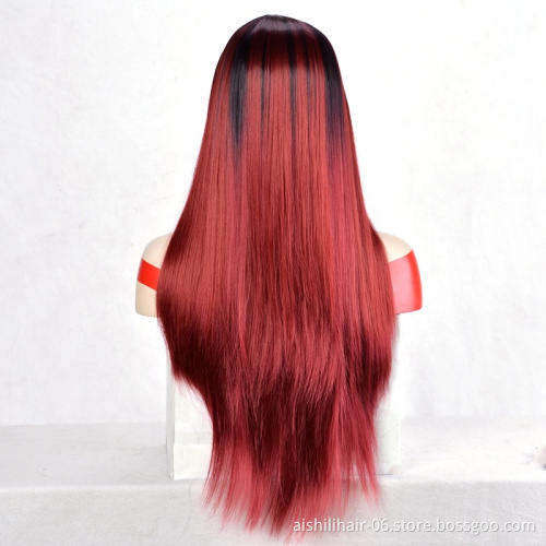 Aishili Black and red color long synthetic wigs natural straight and Silky straight hair for Mature woman Wholesale fashion wig